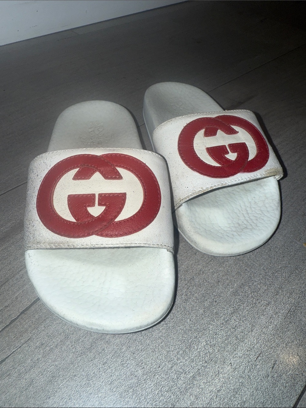 Gucci White Slides with Red Interlocking G